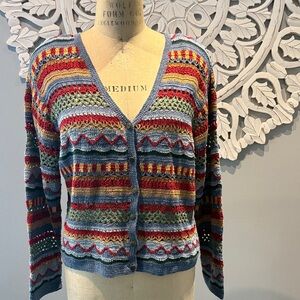 Vintage Koret City Blue hand knit style cardigan sweater M